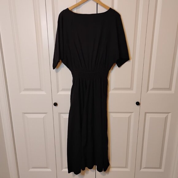 Color Me Cotton Women's Black Short Sleeve Round Neck Long Maxi Dress Size S - Picture 2 of 3